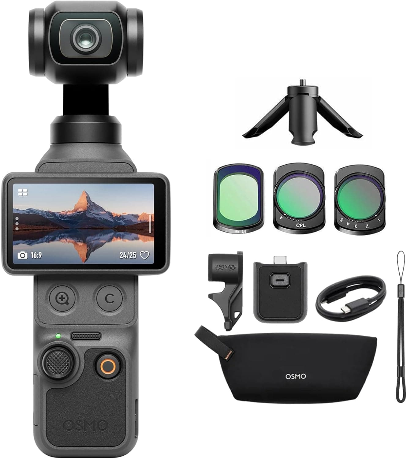 DJI Pack Estándar Osmo Pocket 4 Bundle, cámara para videovlogs de Bolsillo con estabilizador, 1″ CMOS y 4K/240 fps, estabilización de 3 Ejes (Juego de 3 filtros)