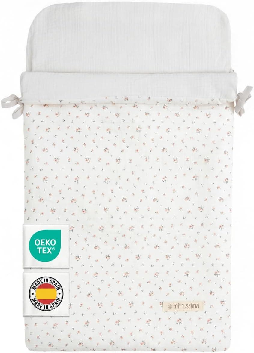 MIMUSELINA Saco Silla Paseo Universal Cuatro Estaciones | Saco Capazo Bebe Convertible Verano y Invierno con Relleno Removible | 100% Algodón | Ideal para Capazo y Cuna | Fabricado en España | Blossom