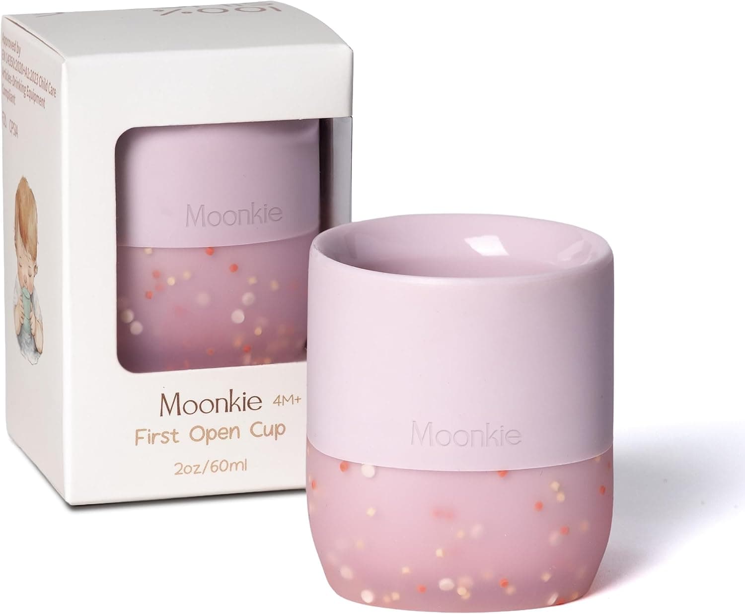 Moonkie Vaso Bebé de Silicona, Paquete de 1 Vasos 60 ml con Base Ponderada, para Bebé desde 4 Meses, sin BPA, Marcas de Capacidad, Apto para Lavavajillas y Microondas(Lila claro)