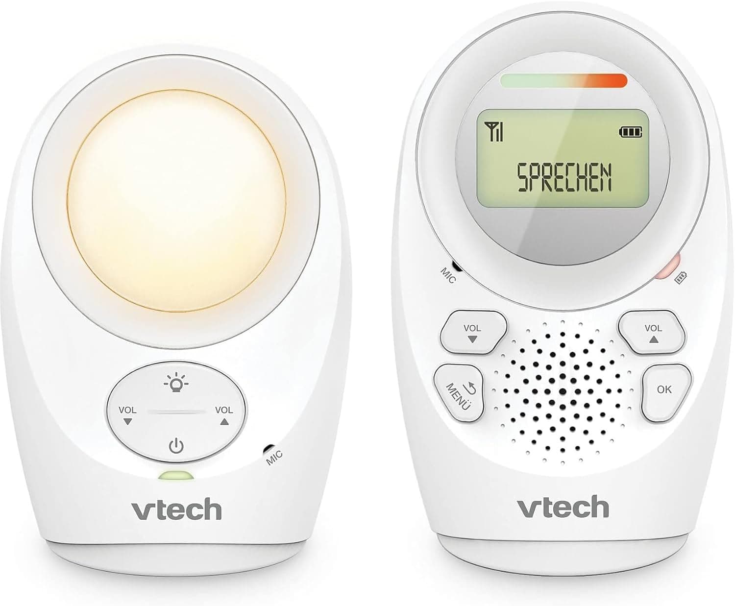 VTech Baby Monitor de Audio Digital DM1211 – con Tecnología DECT, Función de Interfono, Pantalla de Volumen LCD, Sensor de Temperatura, Luz Nocturna y Más – Unidad para Padres y Unidad para Bebé