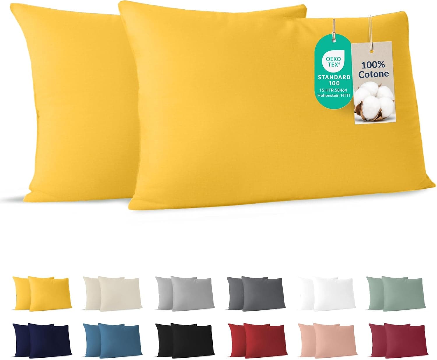 Dreamzie - Funda Almohada 40x60 cm - Juego de 2-100% Algodón - Amarillo
