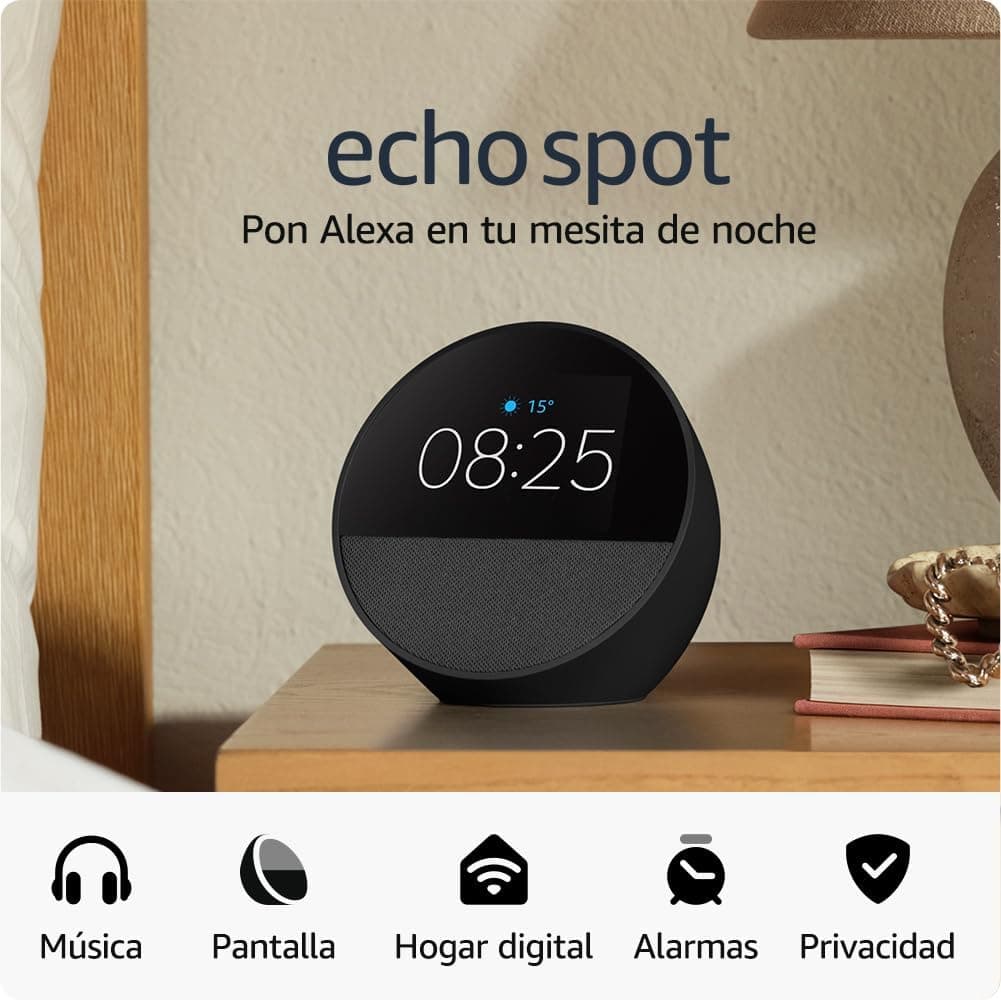 Amazon Echo Spot (última generación) | Despertador inteligente con sonido de calidad| Negro, con Acceso Anticipado a Alexa+