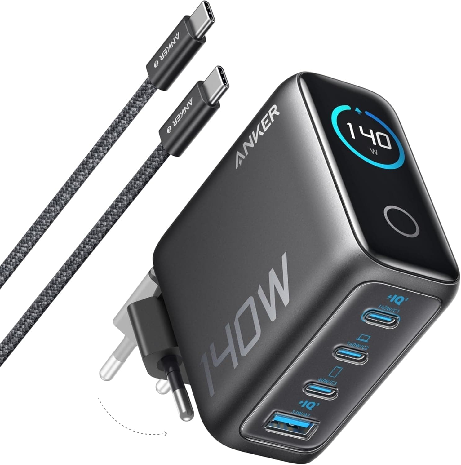 Anker Cargador Carga Rapida USB C 140W con 4 Puertos GAN