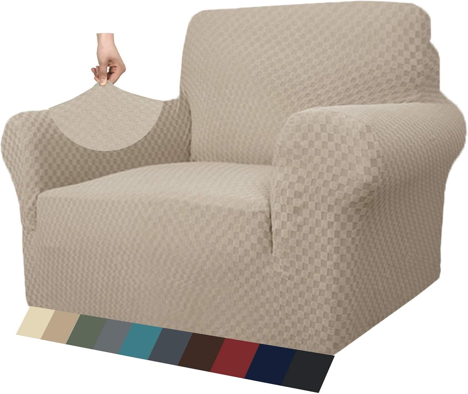 MAXIJIN Funda Nueva Jacquard para Silla de Sala, Super Elástica Antideslizante con Brazos, Amigable con Mascotas, Protector 1 Pieza para Sillón (1 Plaza, Caqui)