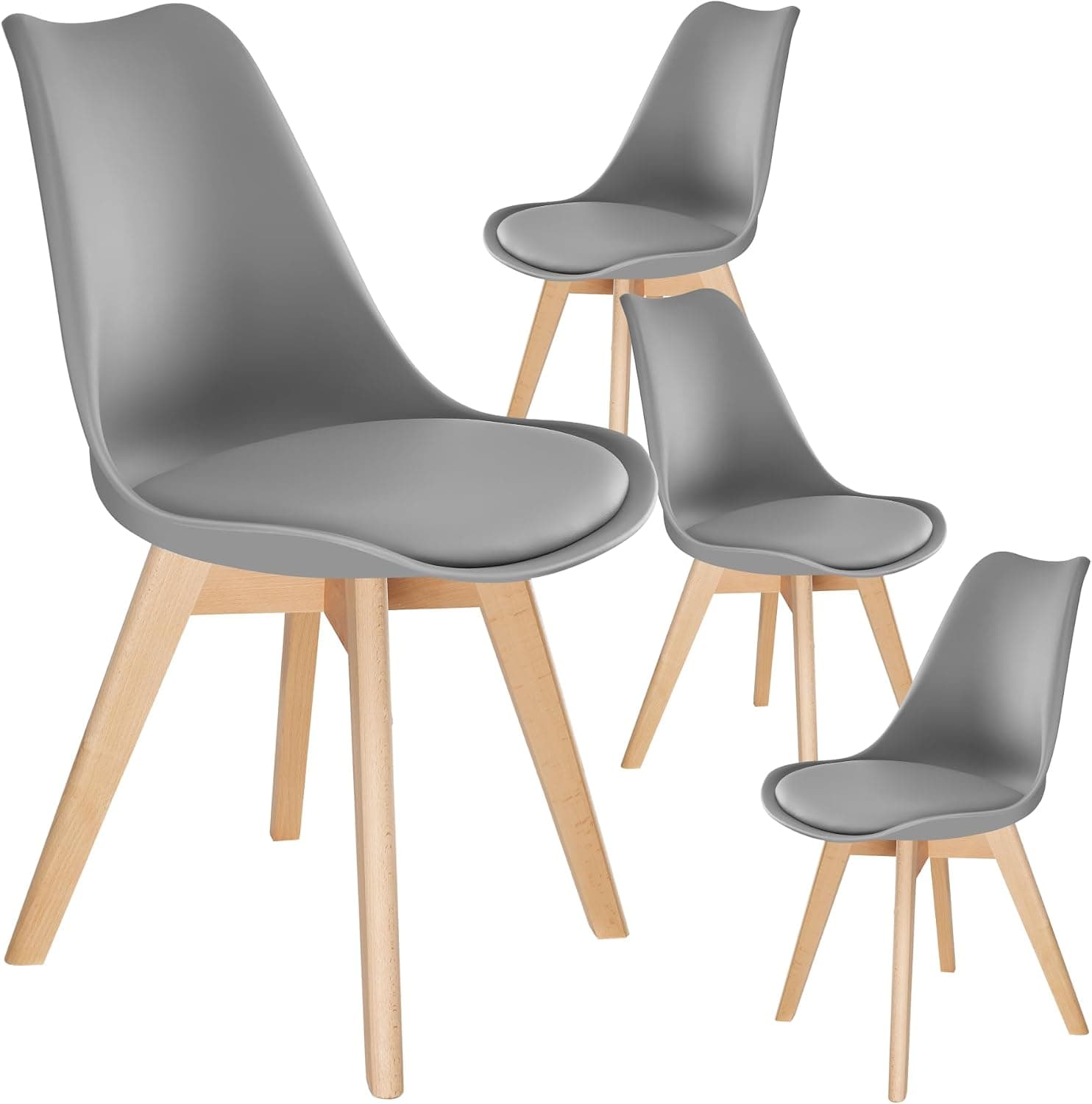 tectake® Sillas de Comedor, Muebles Comedor con Diseño Nórdico, Conjunto Sillas Cocina, Asiento Acolchado Silla Ergonómica, Mueble Cocina Moderno - Set de 4 Gris