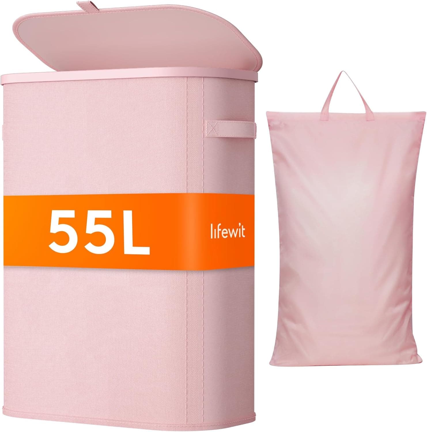 Lifewit Cesto Ropa Sucia, Cesta Ropa Plegable con Bolsa Extraíble y Asa, Cubo Ropa Sucia con Tapa, Laundry Basket para Dormitorio, Baño, Lavandería, Dormitorio, 55 L, Rosa