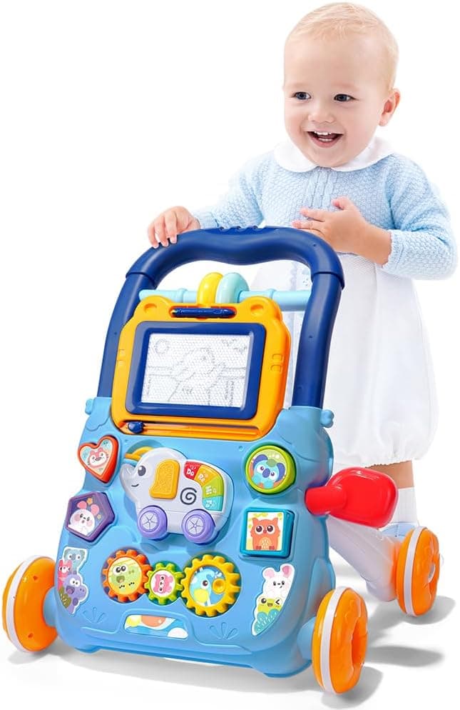 Aolso Andador Bebés, Correpasillos con Velocidad Regulable y Patas Plegables, Tablero de Escritura, Caminador Bebe Panel Extraíble para Bebé +6 Meses