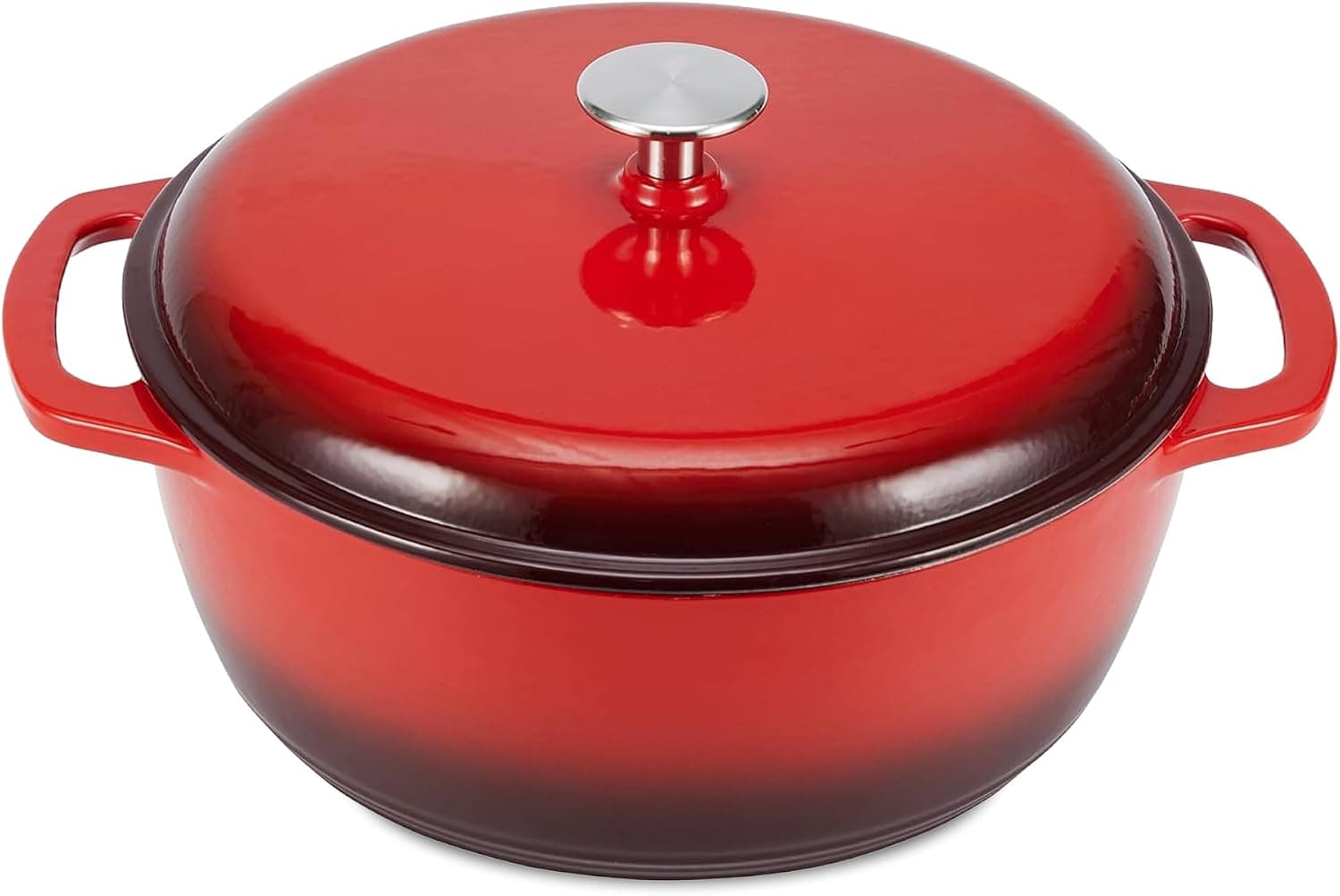Amazon Basics Cazuela Redonda de Hierro Fundido Esmaltado con Tapa, 6,9 L, Rojo