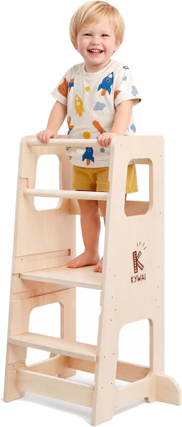 Torre de Aprendizaje Montessori Premium Desde 1 año, Torre Aprendizaje Tamaño Grande Óptimo para Cocinas Españolas, Doble Barrera, Patas Antivuelco - Marca Comprometida con la Reforestación