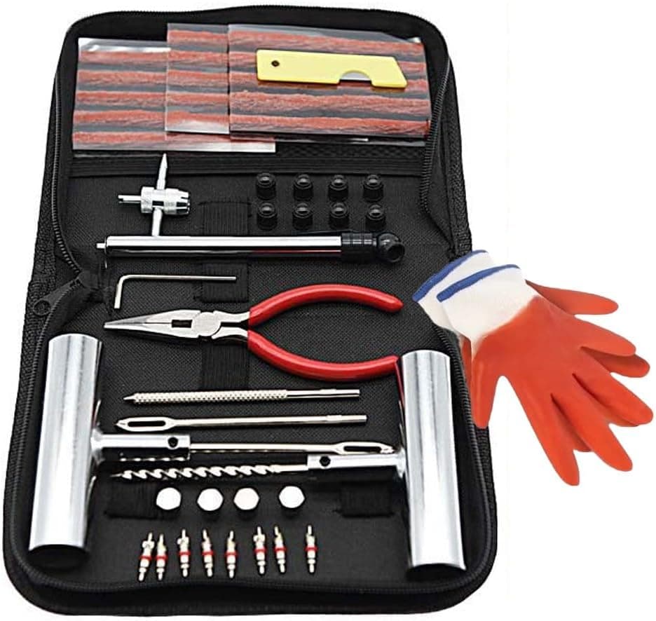 Juego de reparación de neumáticos, 48 Piezas, Herramientas universales de reparación de neumáticos para reparación de pinchazos y Conectores, Herramientas de reparación para Coche, Moto,