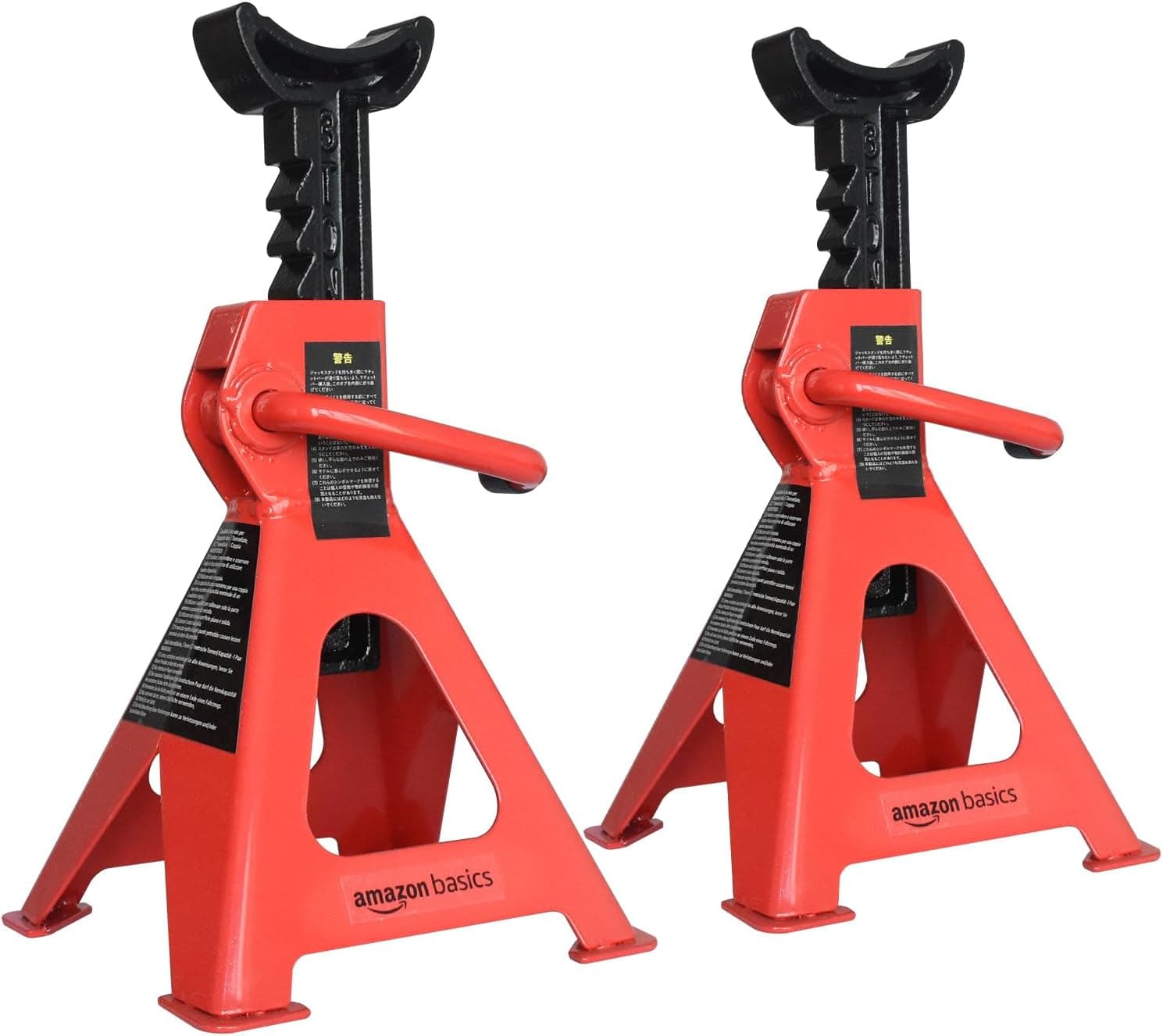 Amazon Basics Gatos estabilizadores, de acero, Capacidad de 3 toneladas (2.7 toneladas métricas) - 1 par, Negro y rojo