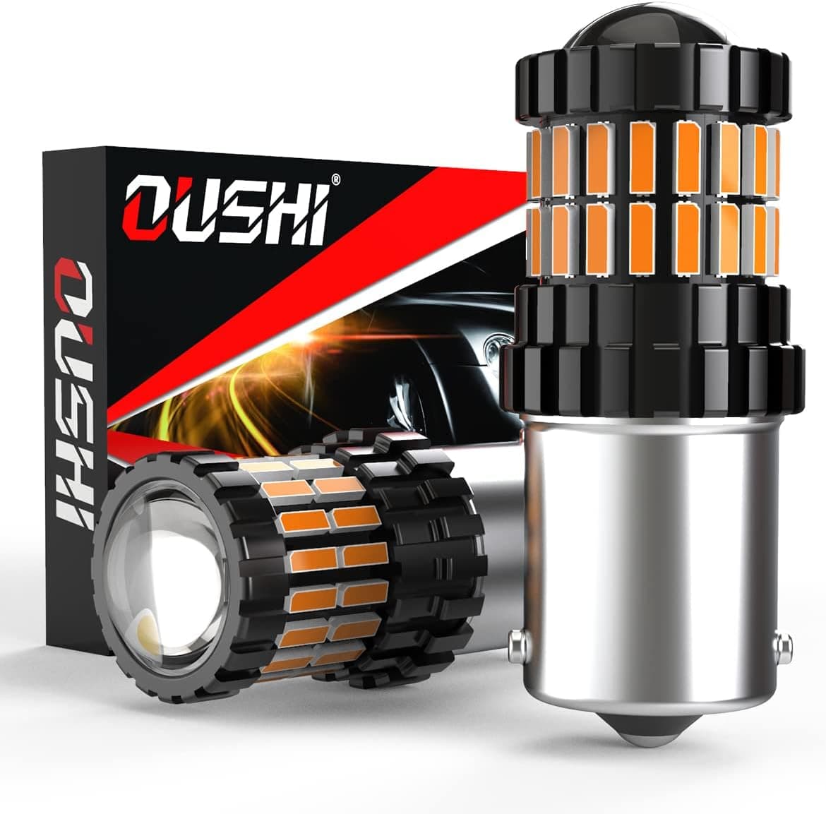 OUSHI 1156 BA15S Bombillas LED, Ambar Amarillo 300% De Brillo 2600Lm, 7506 1141 P21W Bombilla LED Para Luz De Marcha Atrás Luces De Señal De Giro De Freno Trasero, 2 Piezas