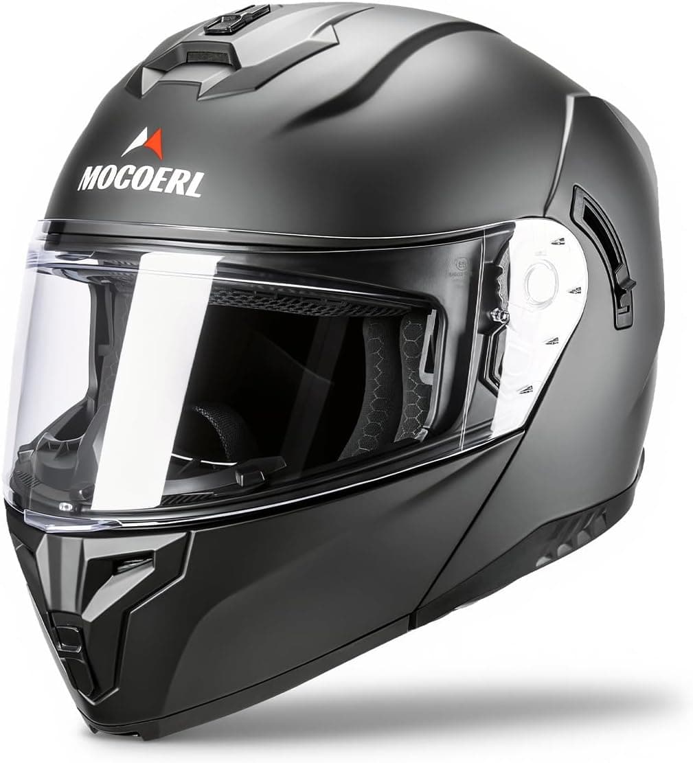 MOCOERL-Casco de Moto, Casco abatible, Casco Integral para Hombre y Mujer con protección de Barbilla Reforzada, Doble Visera, certificación ECE 22.06, Negro Mate