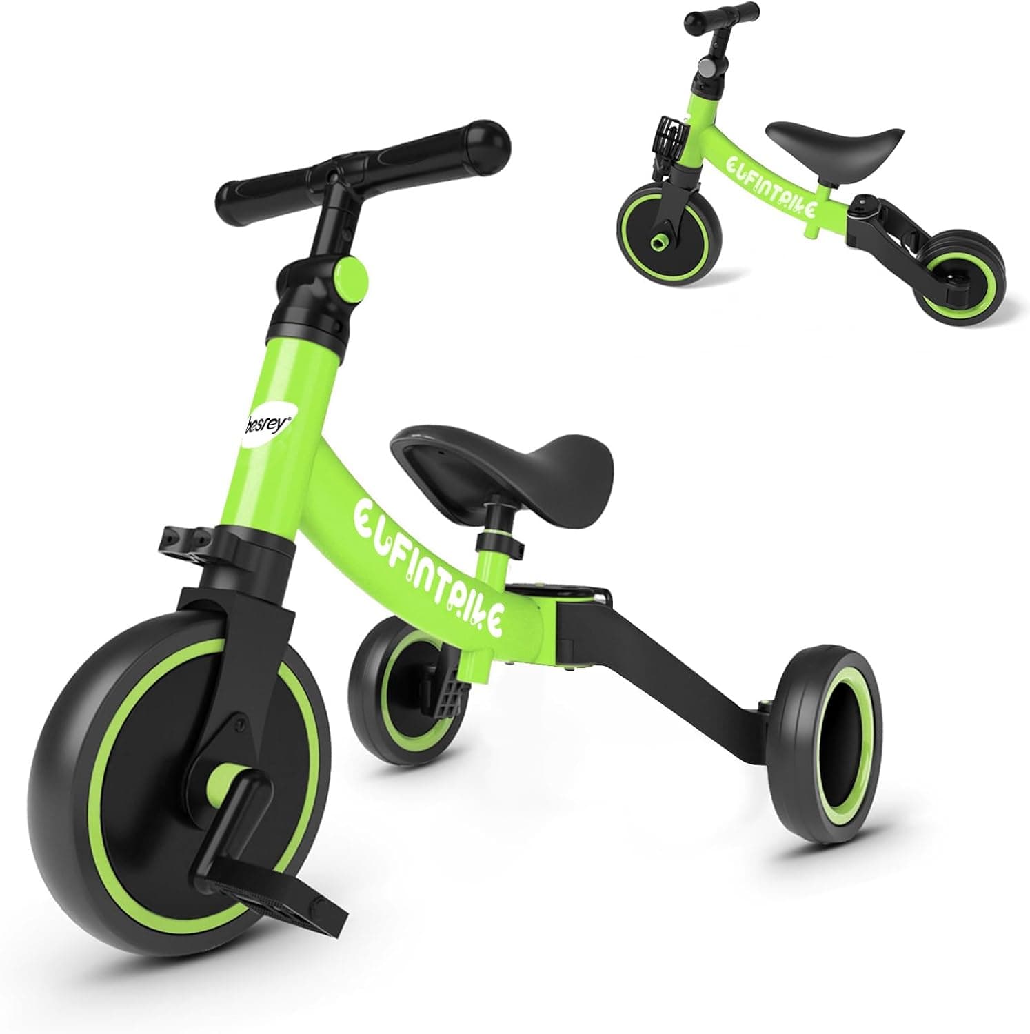 besrey Triciclos para Niños, 5 en 1 Una Bici Multifunción, Adecuado para niños de 1-4 años,Triciclo,Bicicleta,Carro de Equilibrio,Caminante, Altura del Asiento Regulable, Negro