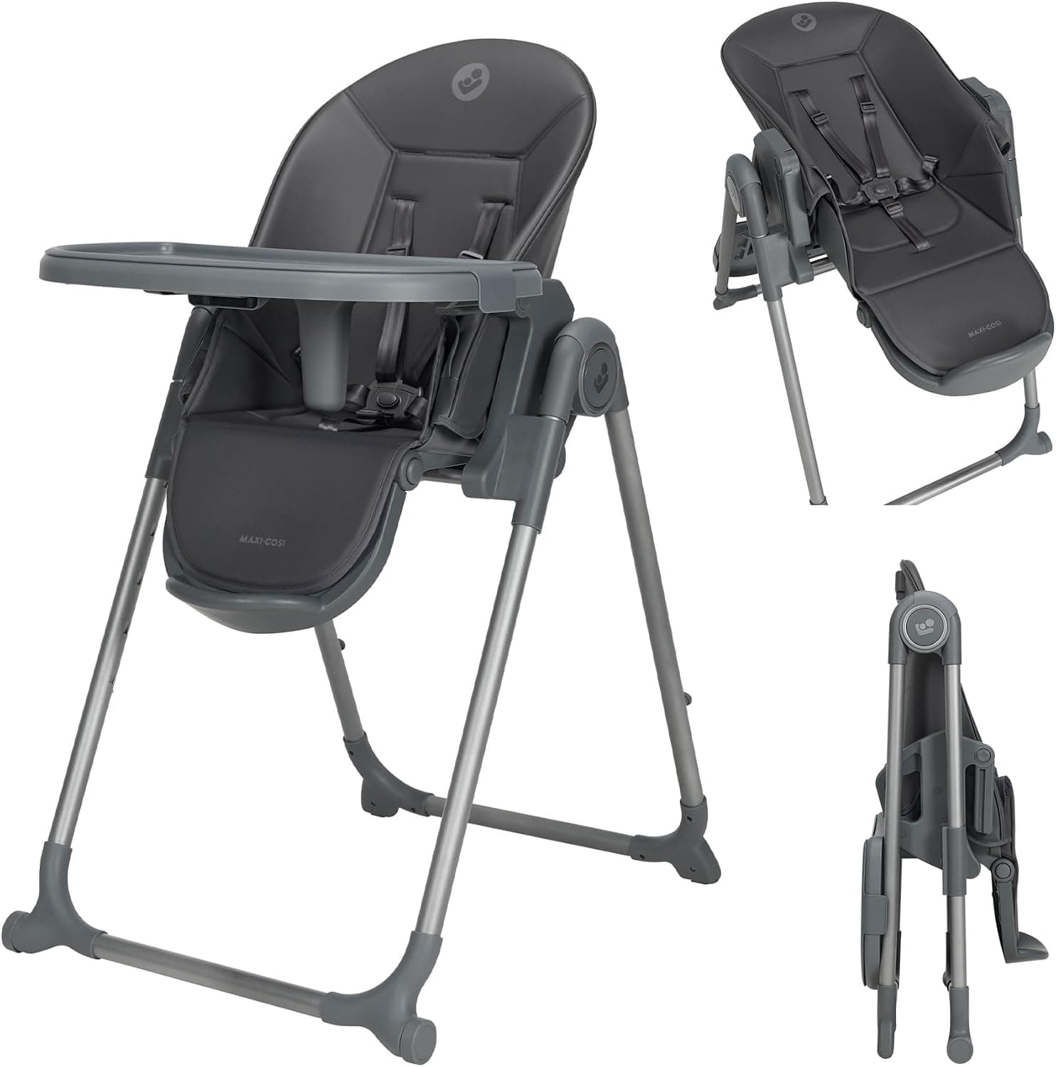 Maxi-Cosi Ava2 Trona de bebé, 0-3 años (máx. 15 kg), Trona bebé plegable y compacta, Ligera (9,45 kg), 5 ajustes de reclinado/6 de altura, Bandeja extraíble con una mano, 2 ruedas, Elegance Graphite
