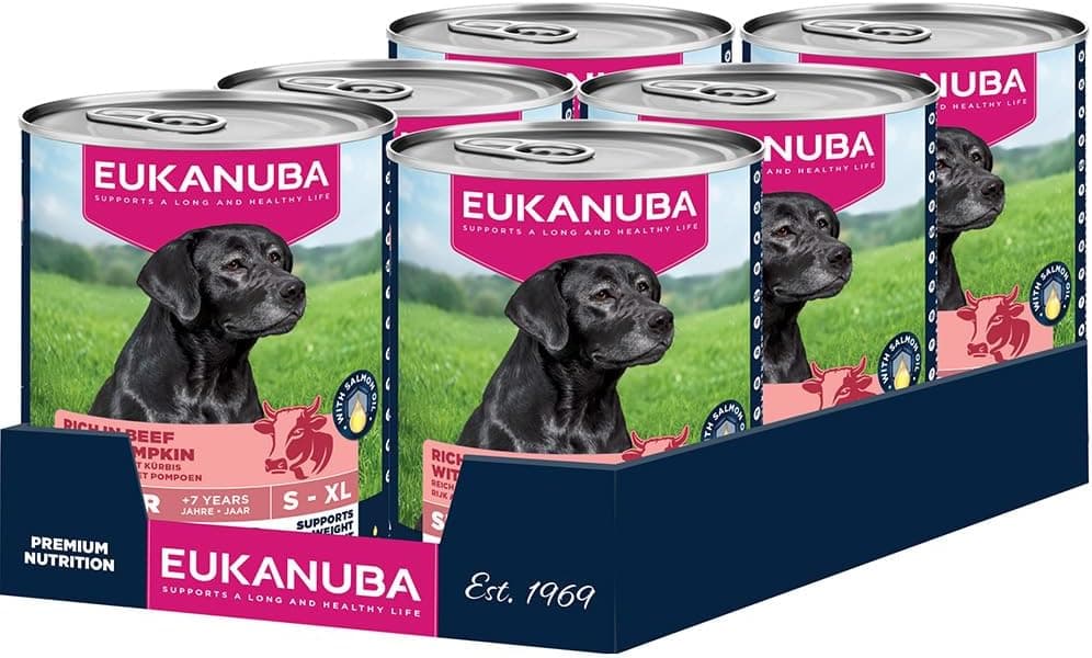 EUKANUBA Alimento Húmedo para Perros Senior con Vacuno y Calabaza, 6 x 400g