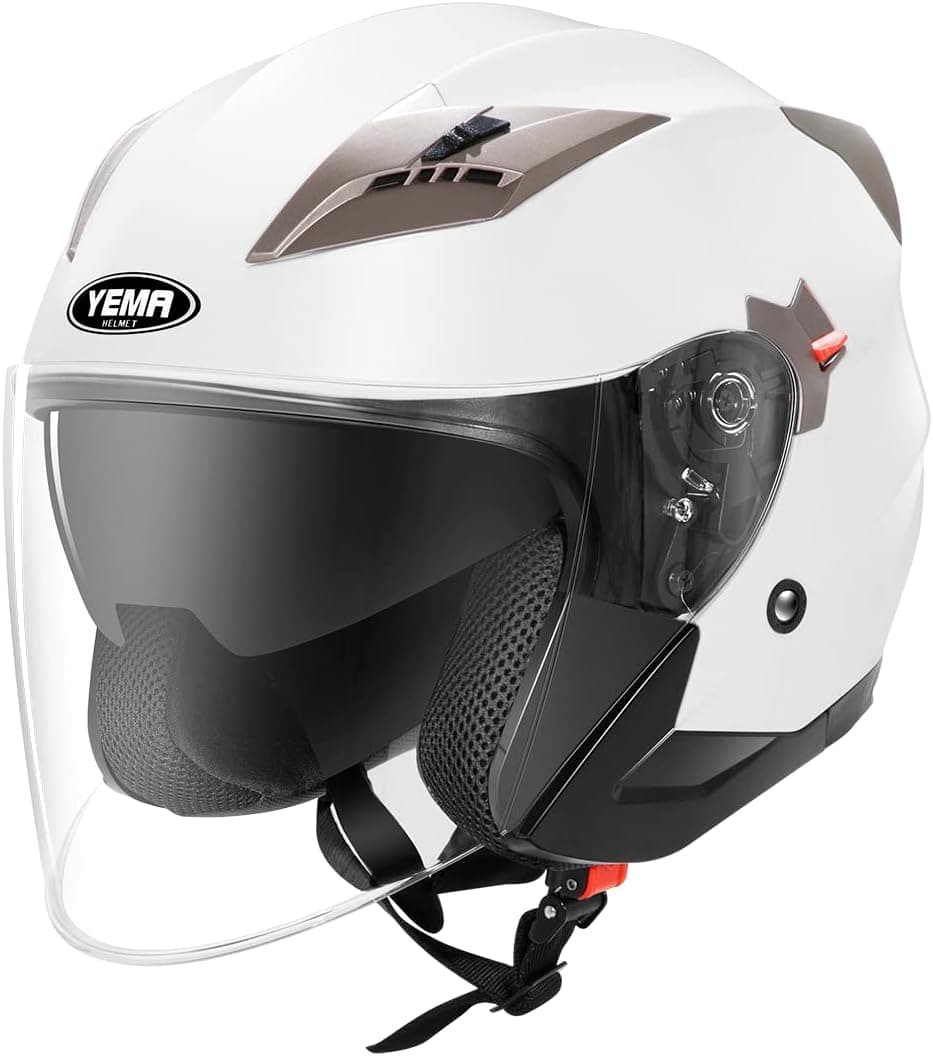 Casco Moto Jet ECE Homologado - YEMA YM-627 Casco Moto Abierto Custom Scooter para Mujer Hombre Adultos con Doble Visera