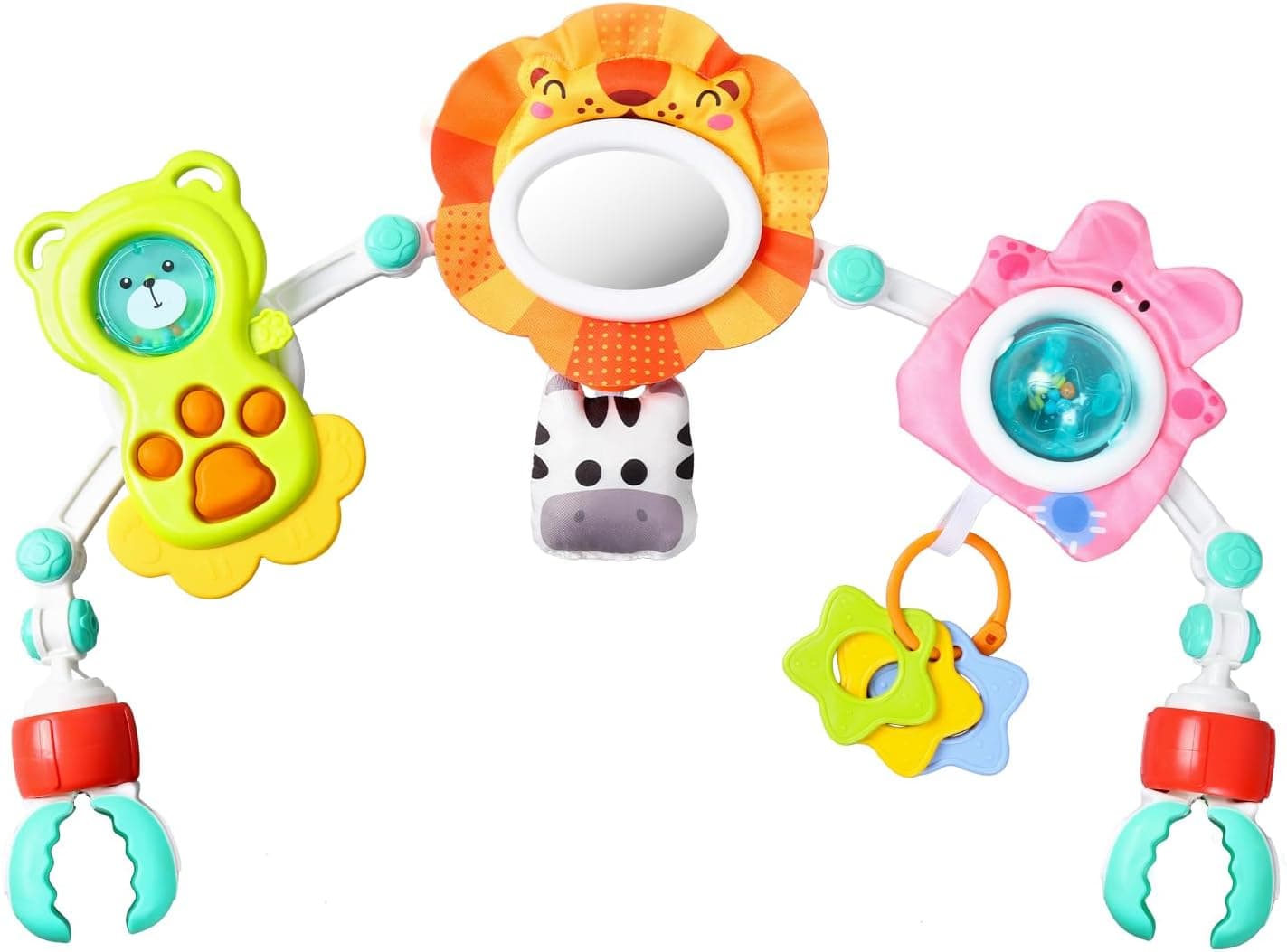 Orzbow Carro Bebe Juguete, 6-in-1 Arco de Juego con Juguetes Sensoriales para Estimular los Sentidos y Desarrollar Habilidades Motoras, Cochecito Bebe Juguete para 0-12 Meses, León