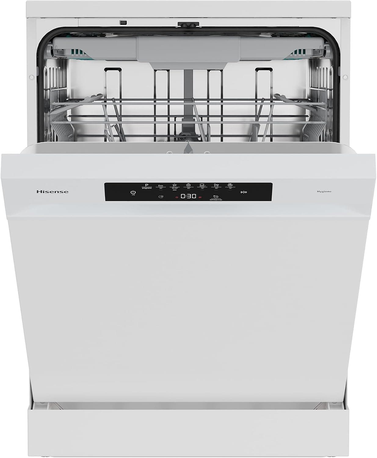 Hisense HS643B90W - Lavavajillas Clase B, 15 Servicios, Fondo 60cm, Secado Extra, Programa Automático, Tercera Bandeja, Programa Corto 1 hora, 15 Servicios, Aqua Protect System, Control Táctil, Blanco