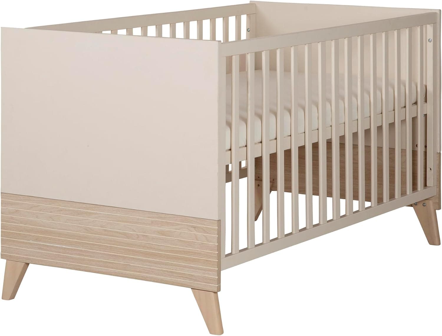 roba Cuna Sidney 70x140 cm – Cuna evolutiva con patas de madera maciza – Altura regulable – Convertible en cama junior – Beige