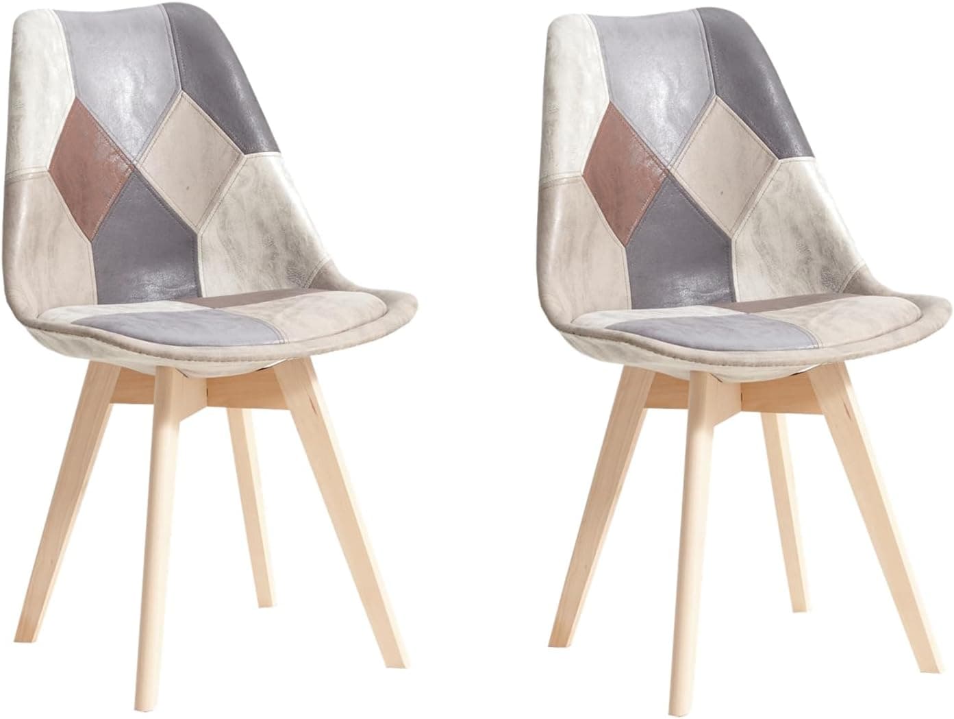 Juego de 2 sillas de Comedor,sillas auxiliares Lavables de Piel sintética, de Poliuretano, sillas de Comedor Modernas de Medio Siglo, Asiento cómodo con cojín Acolchado,Gris