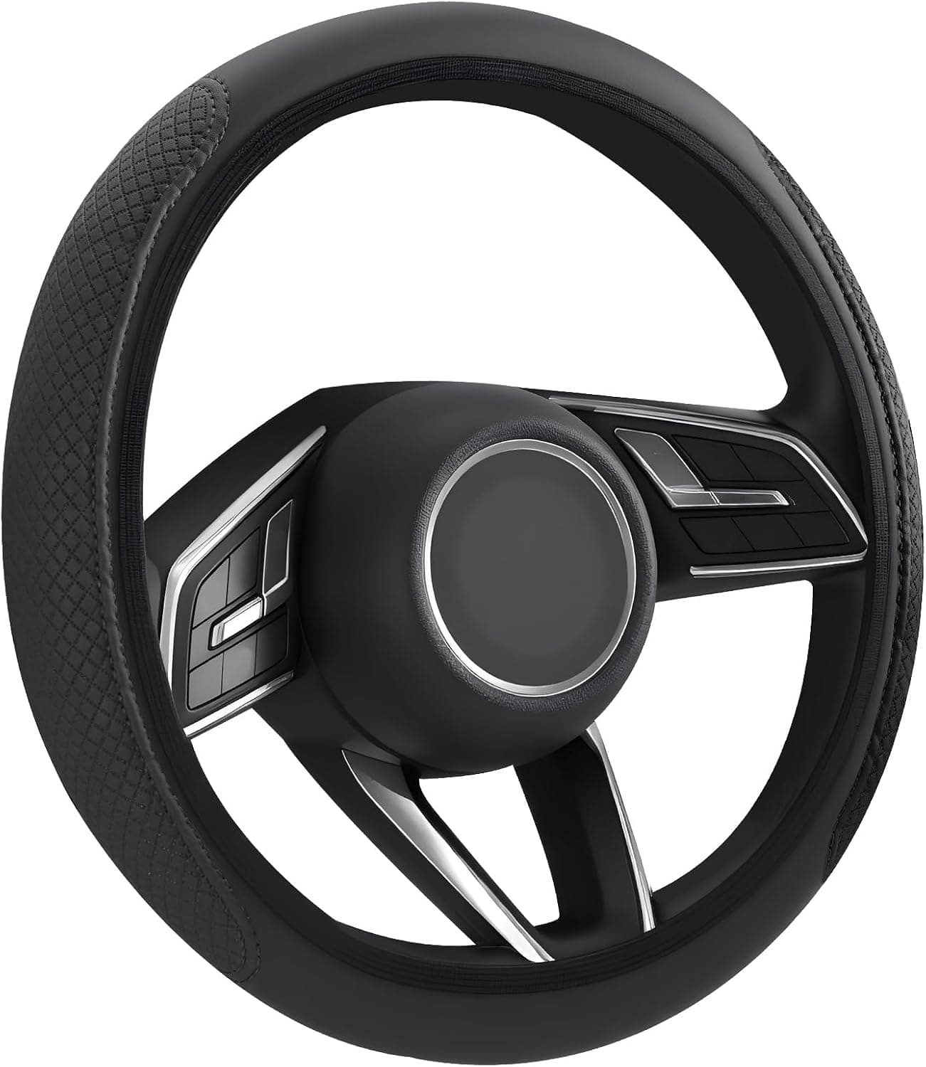 Flintronic Funda Volante Coche Universal, Cubierta Volante Coche, Accesorios Coches Interior, Funda Volante Cuero Poli-Piel, Antideslizante, con un Diámetro de 36-38 cm - Negro