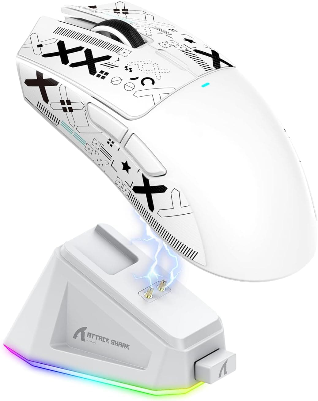 ATTACK SHARK X11 Gaming Mouse with Magnetic Charging Dock, PixArt PAW3311 Gaming Sensor, BT/2.4G Wireless/Wired Gaming Mouse with Mouse Grip Tape, 22000 dpi, Gamer Mice for Win11/Xbox/PS/Mac (White)