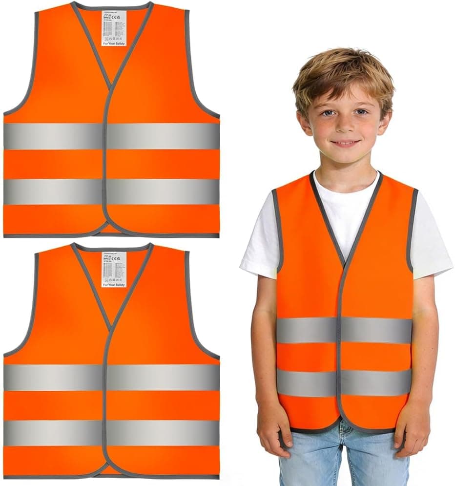 Chalecos Reflectantes para Niños, 2 Piezas Chaleco de Alta Visibilidad para Niños, Chaleco de Seguridad para Niños Carrera, Viajes Escolares, Ciclismo, Amarillo Fluorescente