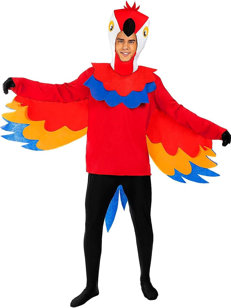 Funidelia | Disfraz de loro para hombre y mujer Animales, Aves, Pájaros - Disfraz para adultos y divertidos accesorios para Fiestas, Carnaval y Halloween - Rojo