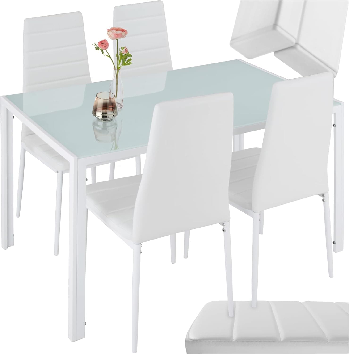 tectake® Conjunto de Mesa 120 x 70 x 75 cm y 4 Sillas, Cristal Templado