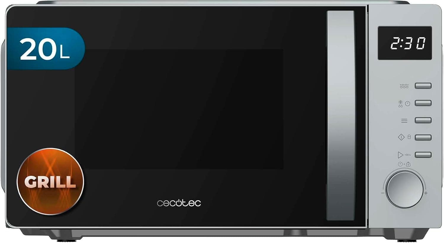Cecotec Microondas Digital Proclean 5005 Silver. 700W, 20L, Tecnología 3DWave, 5 Niveles Potencia, Temporizador 30 Min, Descongelación, Pantalla con Reloj, Comidas Listas al Instante