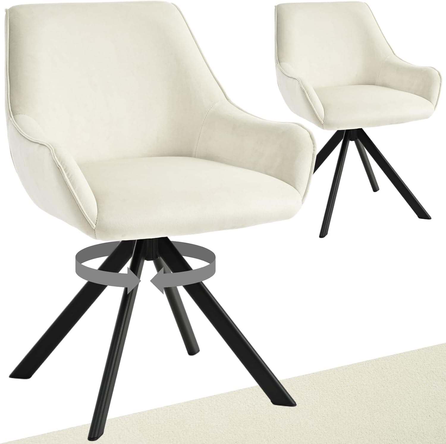 Juego de 2 sillas giratorias para comedor con reposabrazos – Silla acolchada de terciopelo moderna giratoria 360°, silla de cocina con estructura metálica y respaldo para comedor, sala de