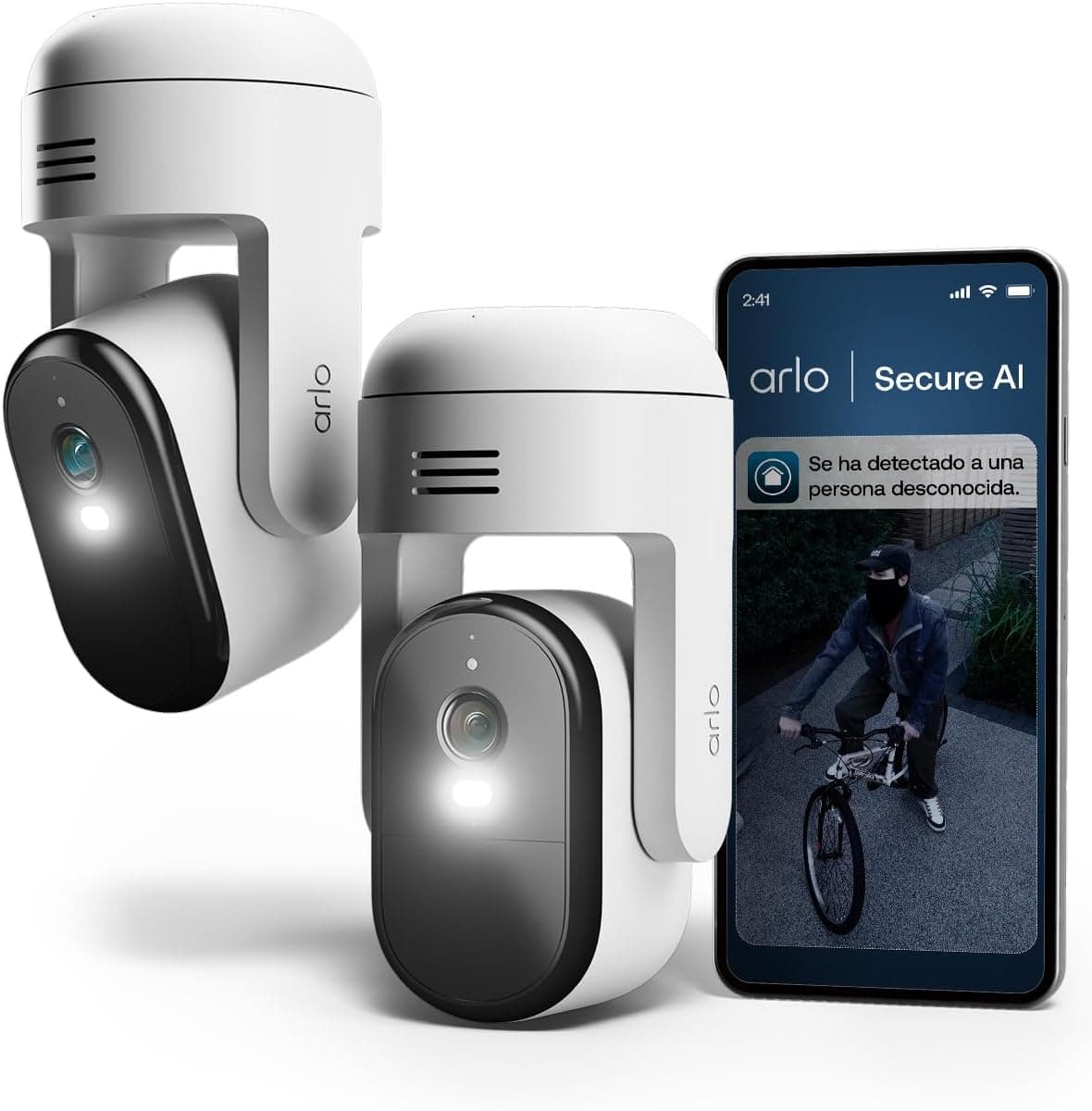 Arlo Essential 3 HD con rotación 360º Horizontal, Vertical y Zoom, Camara Vigilancia WiFi Exterior HD, Sensor de Movimiento, Alarmas, Visión Nocturna En Color, Prueba Secure Incluida, 2 Cámaras