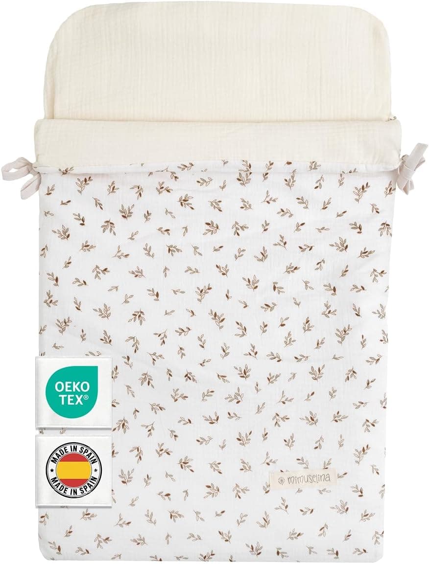 MIMUSELINA Saco Silla Paseo Universal Cuatro Estaciones | Saco Capazo Bebe Convertible Verano y Invierno con Relleno Removible | 100% Algodón | Ideal para Capazo y Cuna | Fabricado en España | Ecru