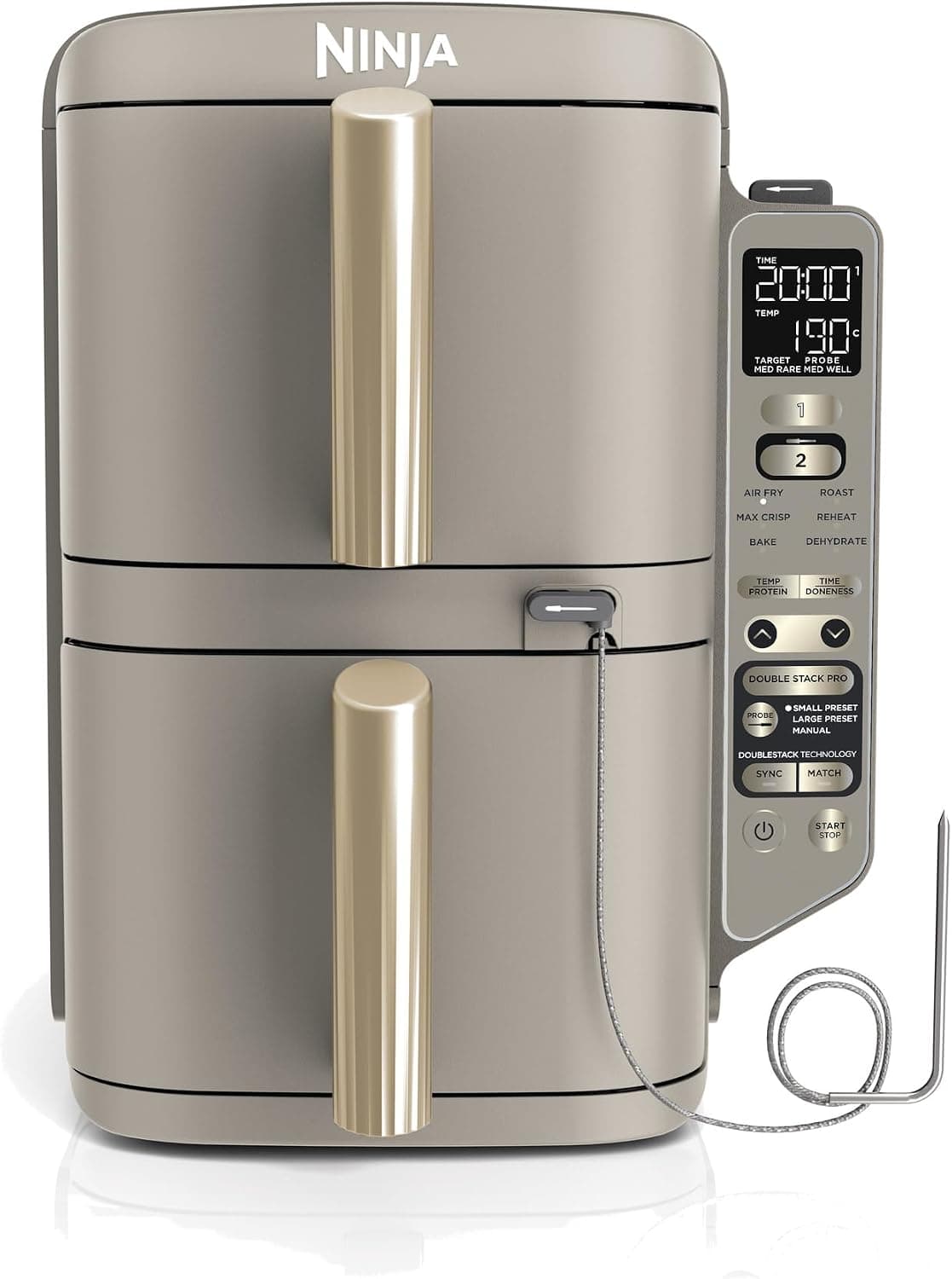 Ninja Double Stack XL, Freidora de Aire, 9,5L, Piedra/Dorado