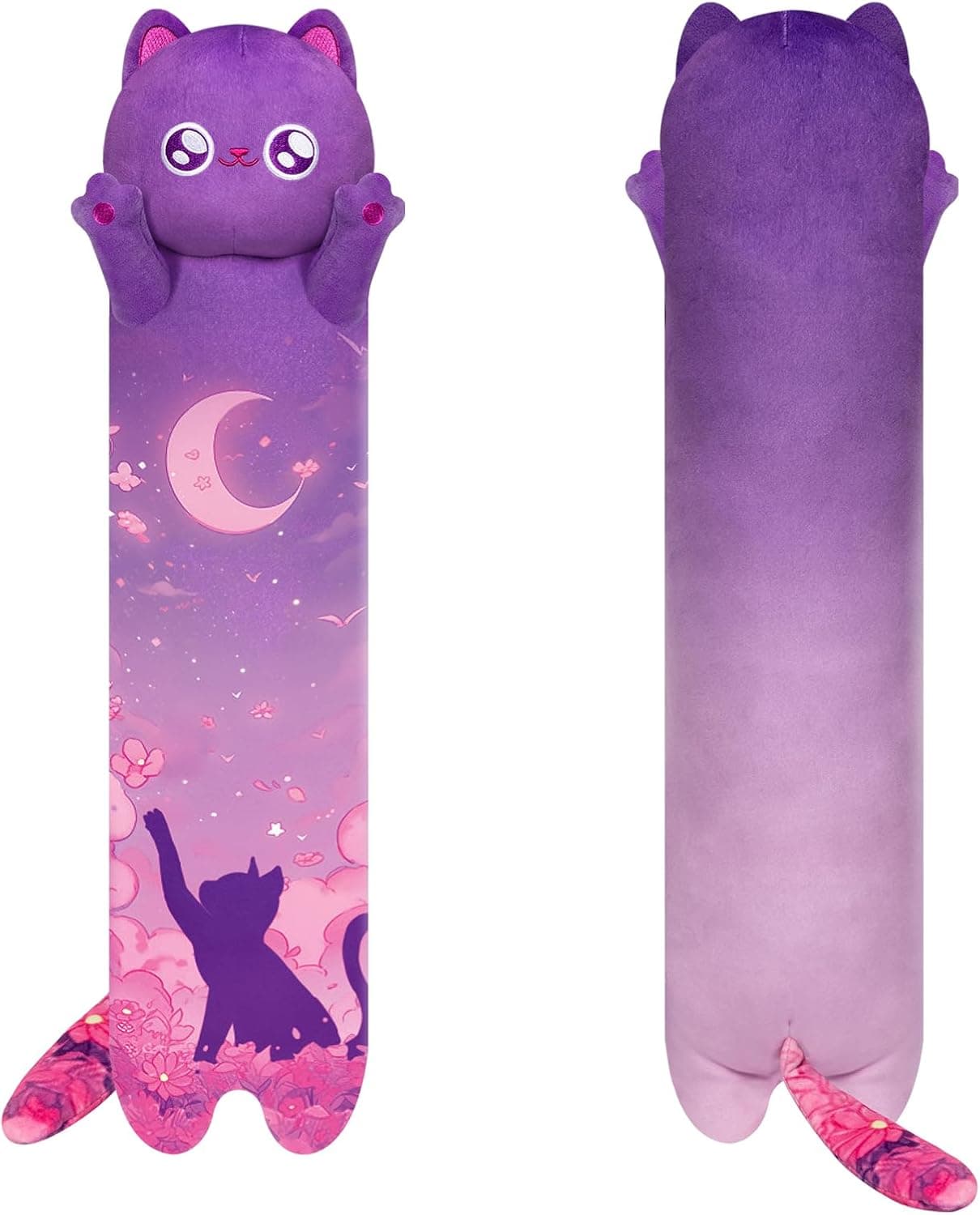 Mewaii 50 cm Kawaii Cat Peluche Cojín Largo Gato púrpura Juguete Suave y cómodo Almohada de Gato de Peluche para niños de 3 años y más