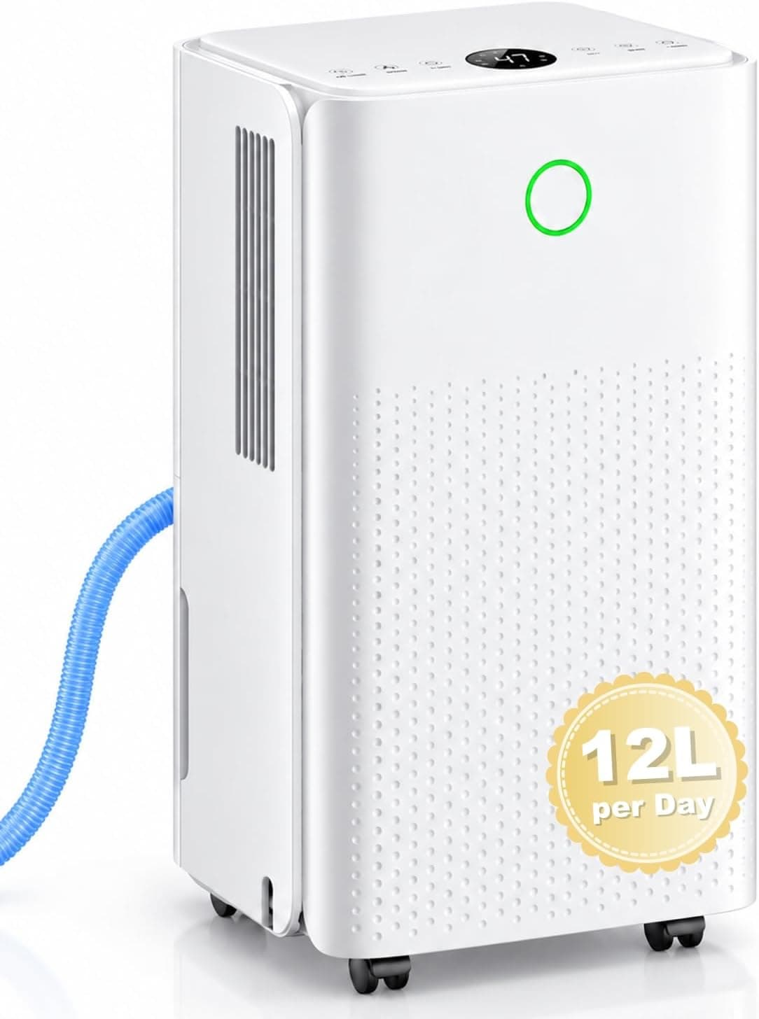 Deshumidificador, 12L/Día Deshumificadores Electrico con Depósito de 2,2L, 3 Modos, Silencioso, Bajo Consumo, Drenaje Continuo, Temporizador 24h, Control Automático de Humedad para Hogar, Blanco