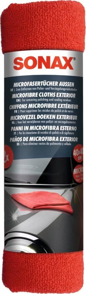 SONAX Paños de Microfibra para Exterior (2 Ud.) 40x40 cm, Brillo sin Rayas