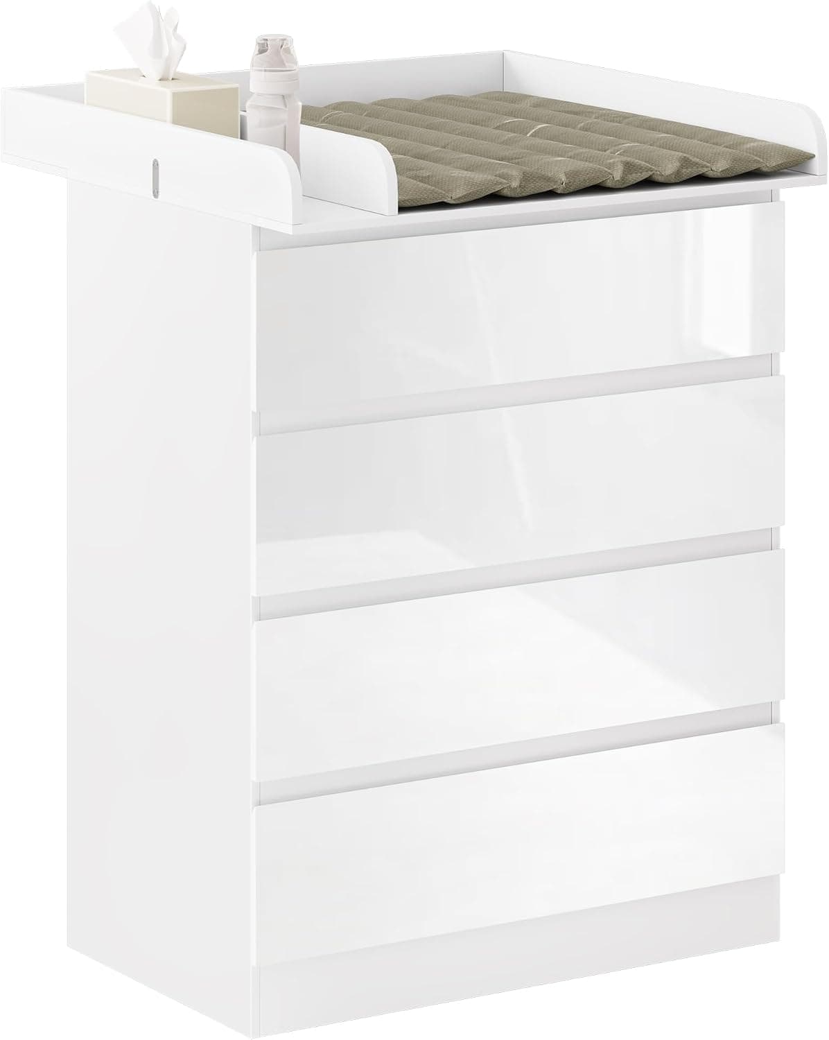 WOLTU Cambiador Bebe con 4 Cajones, Cómoda Cambiador Pañales, Cómoda para Dormitorio, Gran Almacenamiento, Fácil de Limpiar, Blanco, 80x75x109,2 cm