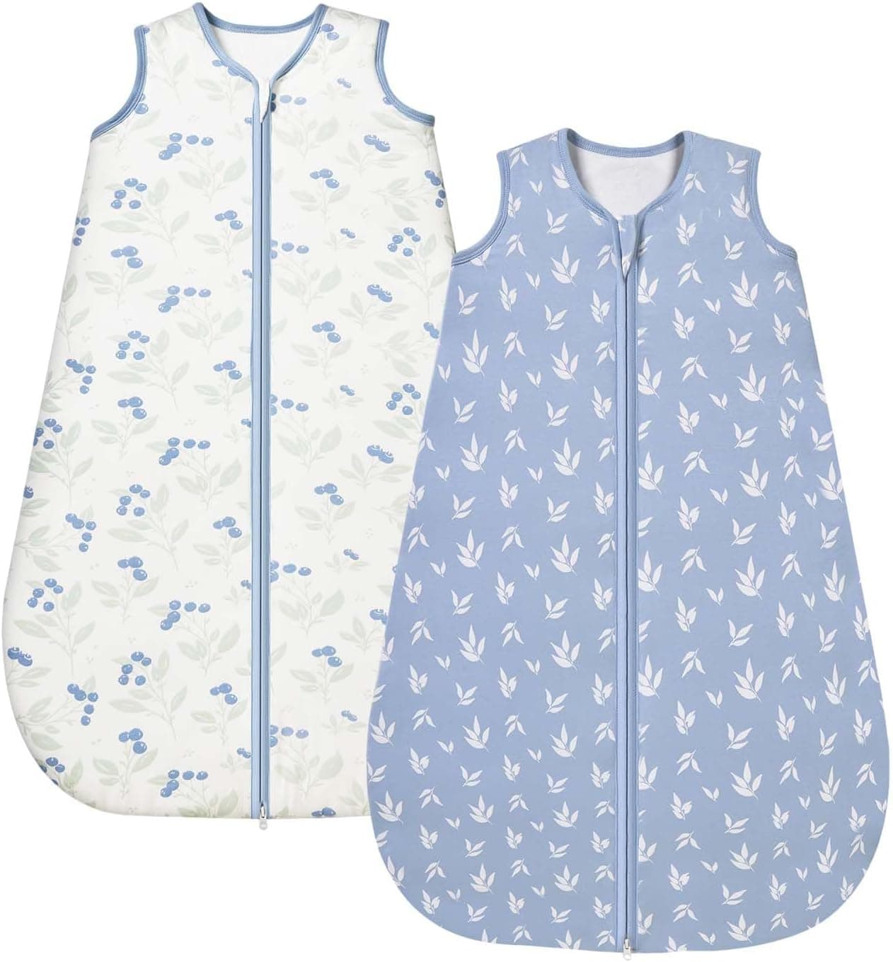 Saco de Dormir para Bebé 1.0 Tog, Paquete de 2, Suave Viscosa de Bambú, Saco de Dormir de Fibra de Bambú Pura Orgánica para Primavera, Verano y Otoño(Azul,M)