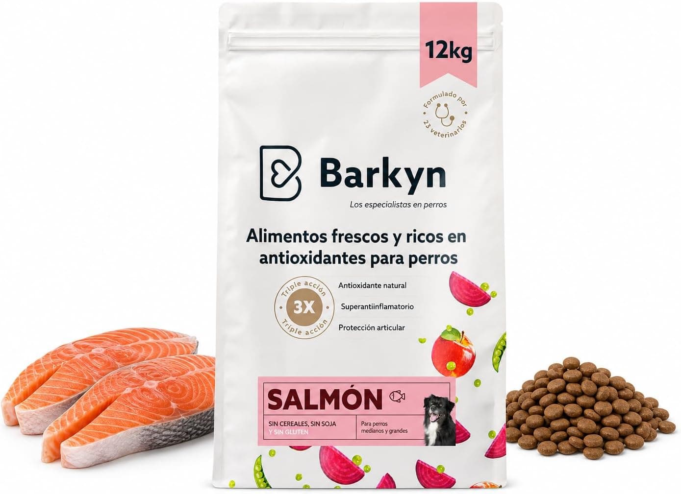Pienso para Perros Adulto Razas Medianas y Grandes - Salmón - con Proteína Hidrolizada, Colágeno y Omega-3 - Comida Seca de Perro - 12 kg