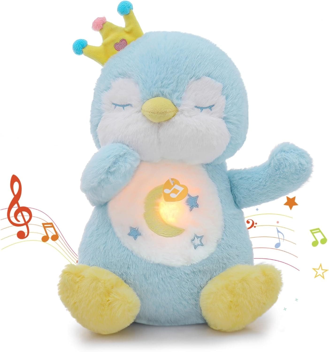 seOSTO Peluche Que Respira con Música y Movimientos Respiratorios, Stitch Que Respira para Bebe Dormir, Regalo Ideal para Bebés Recién Nacidos y Niños (Pingüino Azul)