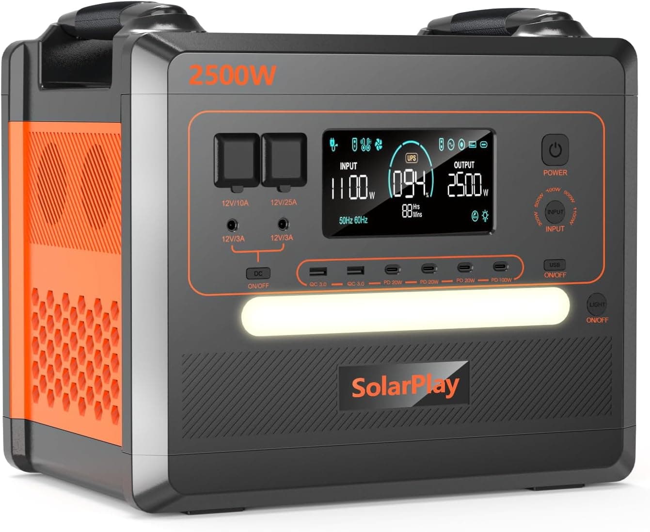 SolarPlay Q2402M Estación de Energía Portátil 2500 W, 2304 Wh Batería LiFeP04 Carga Completa Rápida 2h vía, Generador Solar para Exteriores, Camping, Emergencia