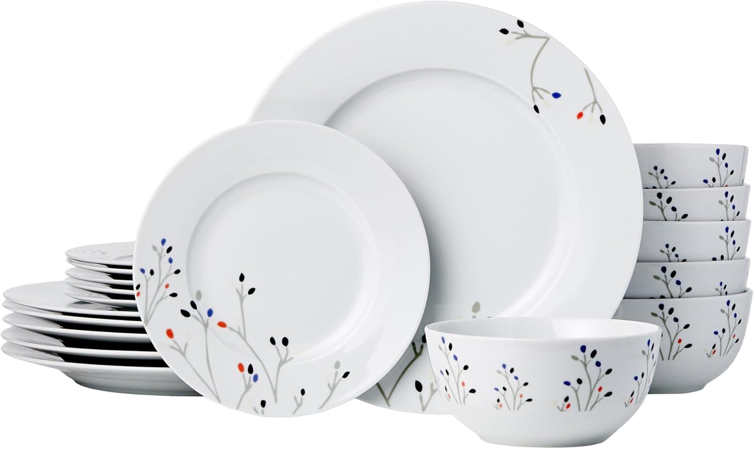 Amazon Basics Vajilla de 18 Unidad, Ramas, 6 servicios