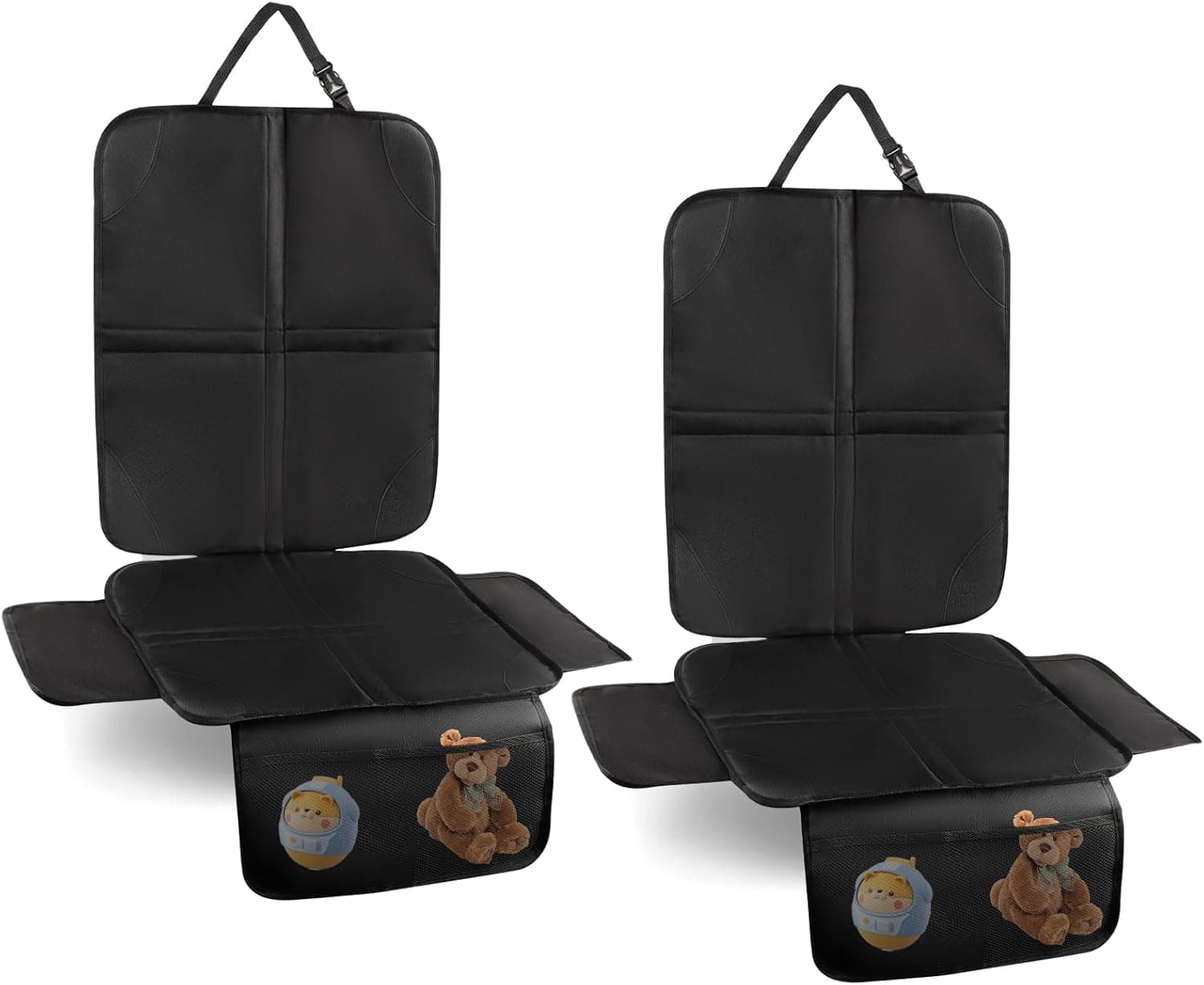 Cozary Protector de Asiento de Coche para Niños – Impermeable y Fácil de Limpiar, Cubreasiento Trasero para Sillas de Coche, Portabebés y Elevadores, con Bolsillos de Almacenamiento, Pack de 2