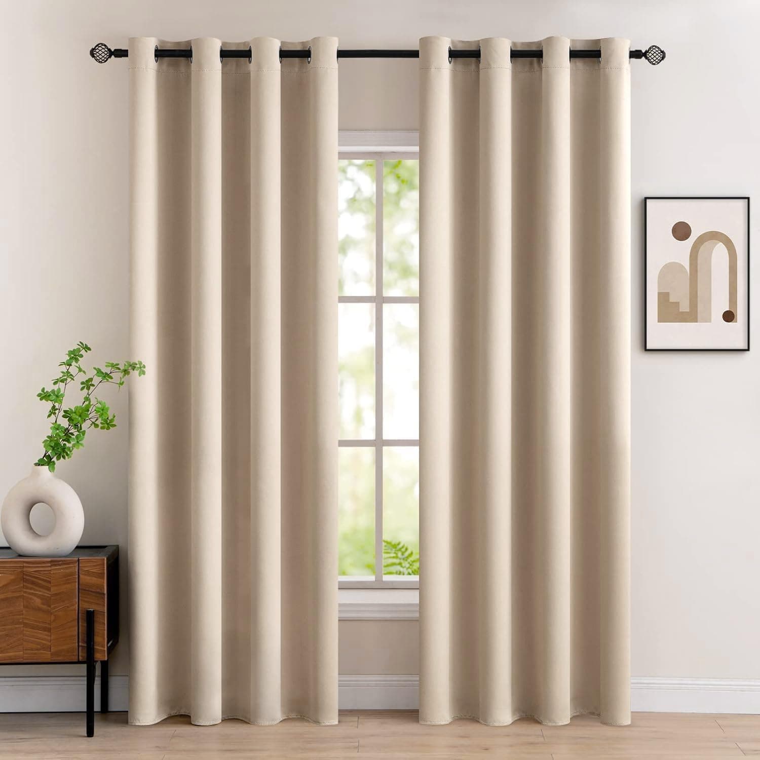 MIULEE Cortinas Opacas Termicas Ojales Salon Dormitorio 2Pz 140x245cm Beige