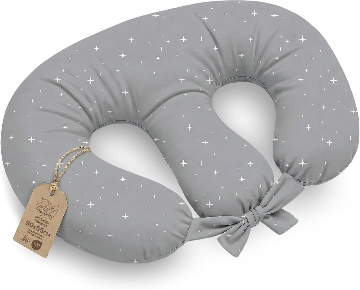 Totsy Baby Cojín Lactancia Gemelos XXL 90x50 cm en Forma de Media Luna – Almohada Gemelar desenfundable con Funda de algodón – Nursing Pillow Twins con Correas de sujeción Oeko-Tex Galaxia