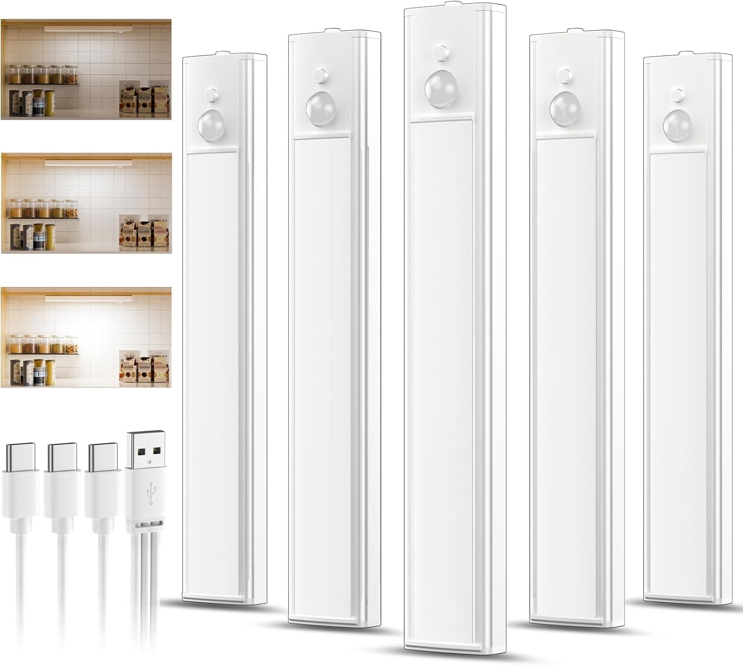 daphomeu 5 Pack 20CM Luces led Cocina Recargables, Atenuable tipo C carga