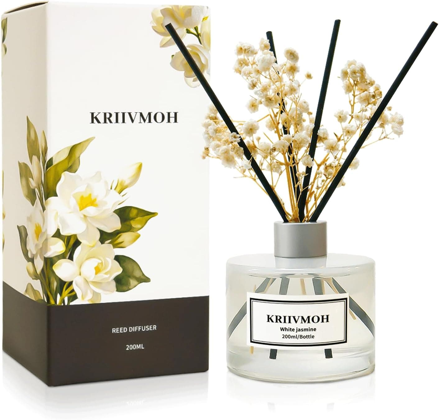 Ambientadores de Hogar difusor de Aromas 200ml Difusor de Varillas con Jazmín Blanco con 8 Varillas, Ambientador para Dormitorio, Baño, Hogar y Oficina