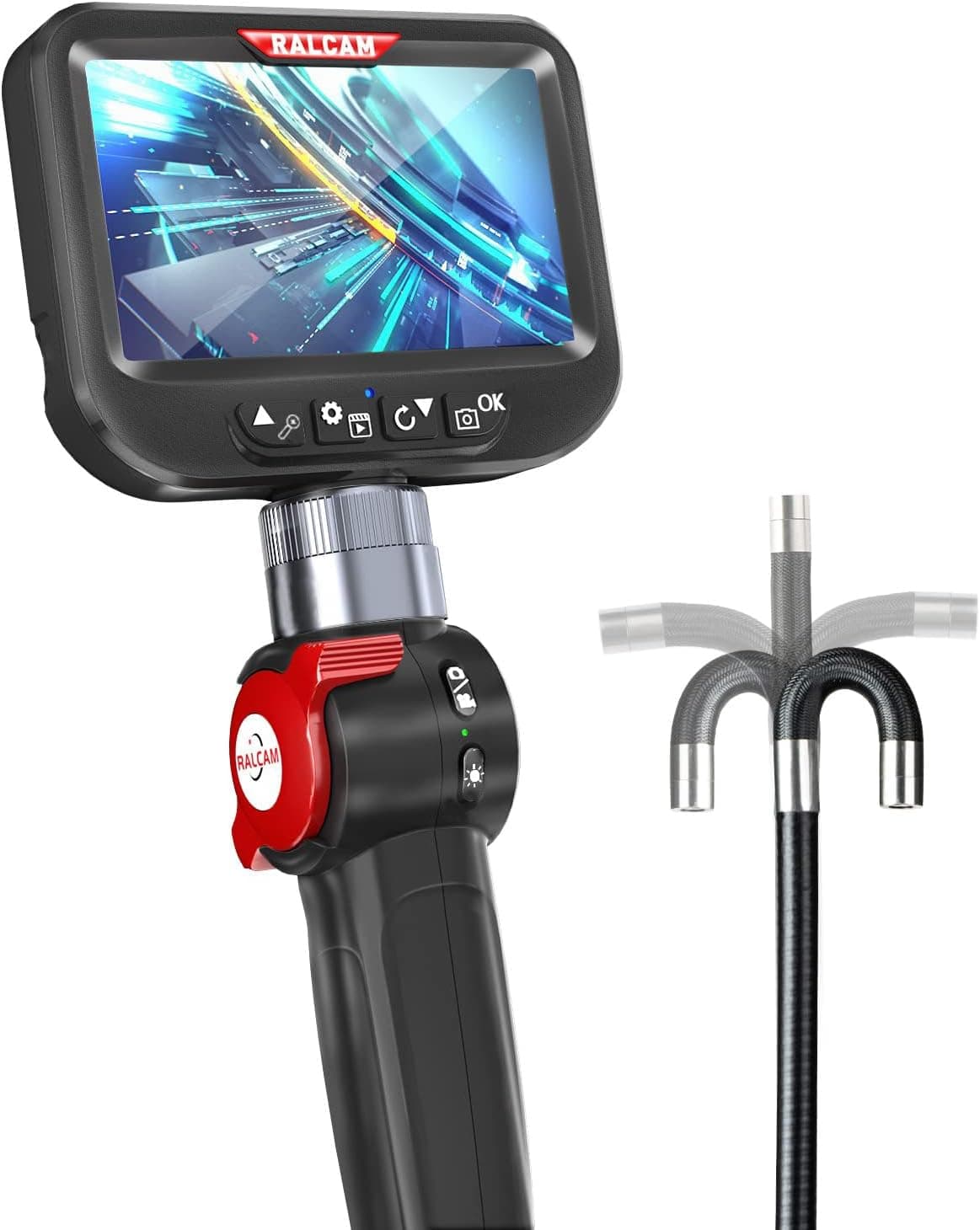 Ralcam Cámara Endoscópica con Pantalla 4,3" HD 1080P, 8,5mm con 6 LED, IP67 Impermeable, Endoscopio Profesional para Automóviles, Hogar y Fontanería (Sonda 1m Flexible)